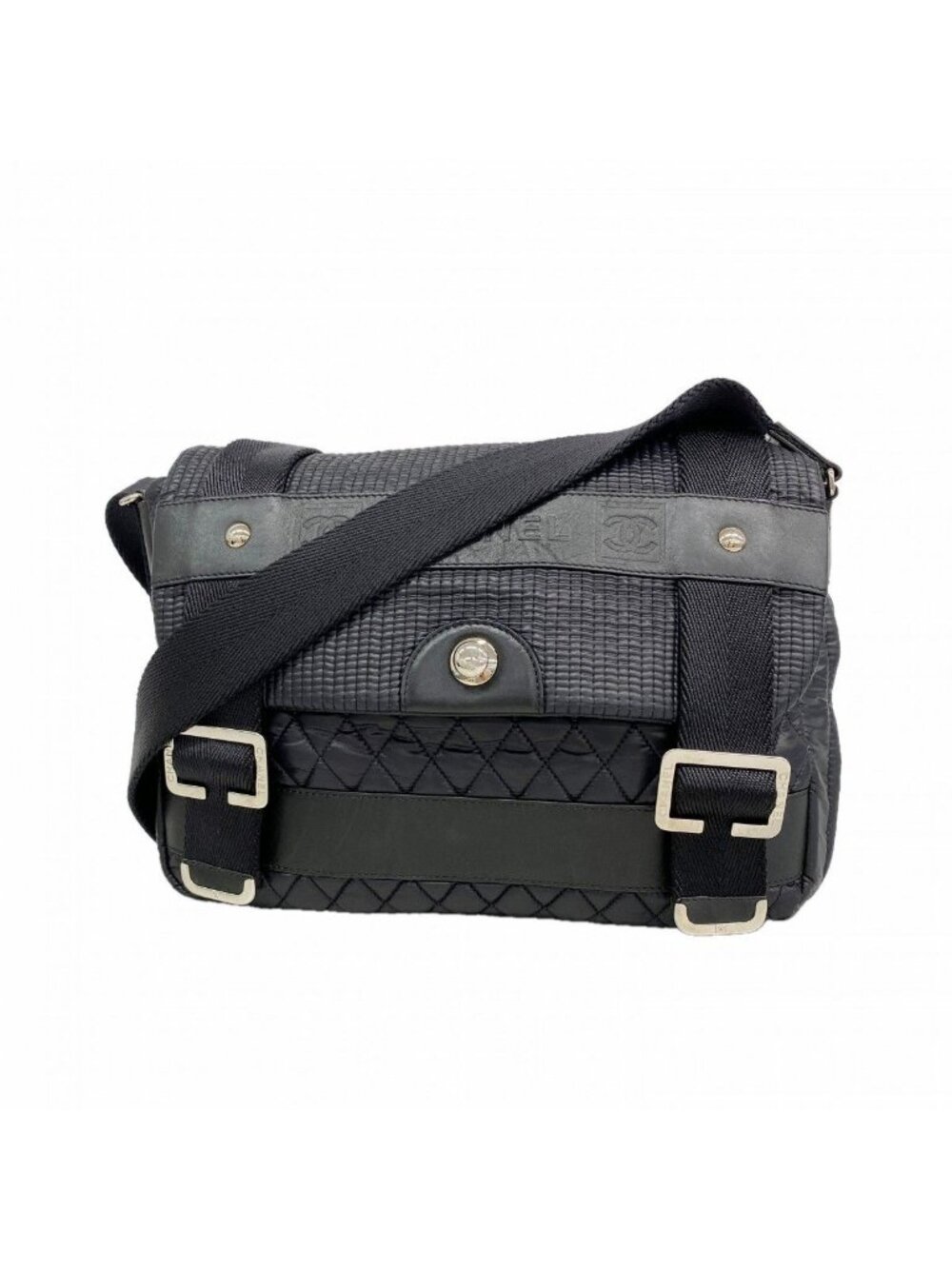 Chanel Shoulder Bag Nylon Black Silver